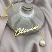 Vaoov 925 Ayar Gümüş İnci Sallantılı İsim Kolye thumbnail 2