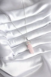 316L Çelik Gümüş Renk Pembe Taşlı Kadın Kolye thumbnail 2