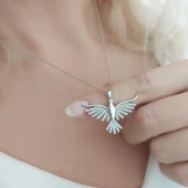 Vaoov 925 Ayar Gümüş Taşlı Kanatlı Kuş Kolye thumbnail 4