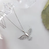 Vaoov 925 Ayar Gümüş Taşlı Kanatlı Kuş Kolye thumbnail 5