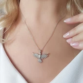 Vaoov 925 Ayar Gümüş Taşlı Kanatlı Kuş Kolye thumbnail 7