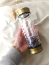 Cam Su Şişesi Termos Matara Ametist Doğal Taş Kristal Kupa 250 ml Çelik Kapak - 3