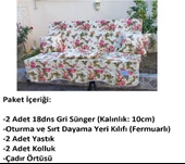 Mandaş Süngerli 3 Kişilik Salıncak Minder Seti (Pamuklu Kumaş)-İngiliz Gülü Pembe - 3