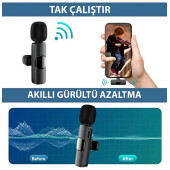 K9 Type-C Girişli Kablosuz Tak Çalıştır Yaka Mikrofonu - 8