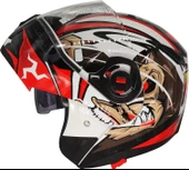 Free-M 961 Monkey Güneş Vizörlü Çeneden Açılır Kask Siyah - Beyaz - Kırmızı - 1