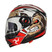 Free-M 961 Monkey Güneş Vizörlü Çeneden Açılır Kask Siyah - Beyaz - Kırmızı - 3
