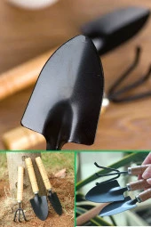 Hobi Bahçe Seti 3 Lü Bitki Çiçek Bakım Seti El Aletleri Seti Tırmık Kürek Sivri Kazma Küregi Set - 4