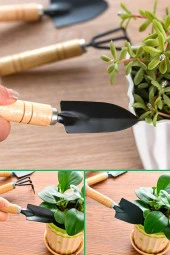 Hobi Bahçe Seti 3 Lü Bitki Çiçek Bakım Seti El Aletleri Seti Tırmık Kürek Sivri Kazma Küregi Set - 5