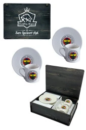 Fenerbahçe Orijinal Lisanslı 2'li Fincan Takımı Hediyelik Ahşap Kutulu - 1