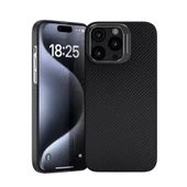 iPhone 15 Pro Max Kılıf Magsafe Şarj Özellikli 600D Kevlar Krek Karbon Standlı Kılıf thumbnail 1