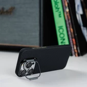 iPhone 15 Pro Max Kılıf Magsafe Şarj Özellikli 600D Kevlar Krek Karbon Standlı Kılıf thumbnail 7