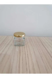 40cc Köşeli Şeffaf Cam,gold Kapak Kavanoz,mini Kavanoz,bal Kavanozu,süs Kavanozu,100 Adet - 1