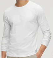 Erkek Uzun Kol Bisiklet Yaka Slimfit Likralı Düz Tişört Beyaz - 1