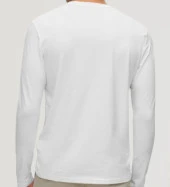 Erkek Uzun Kol Bisiklet Yaka Slimfit Likralı Düz Tişört Beyaz - 2