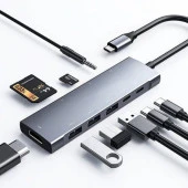 Polham Type C Port 9in1 Çoğaltıcı HUB, 4K HDMİ, RJ45, 3,5MM, SD TF, 3x USB 3.0, 2x PD Type C Adaptör thumbnail 2