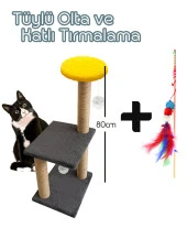 Katlı Kedi Tırmalama Tahtası 80cm ve Ponponlu Olta Set thumbnail 1