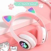 Polham BT5.0V Led Işıklı Kedi Tipi Kafa Üstü Bluetooth Kulaklık, Pati ve Kedi Kulak Tasarımlı Yeni Nesil Kulaklık - 12