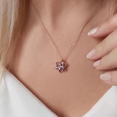 Vaoov 925 Ayar Gümüş Mor Taşlı Lotus Çiçeği Kolye thumbnail 6