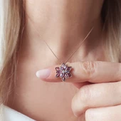 Vaoov 925 Ayar Gümüş Mor Taşlı Lotus Çiçeği Kolye thumbnail 4