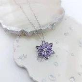 Vaoov 925 Ayar Gümüş Mor Taşlı Rodyumlu Lotus Çiçeği Kolye - 3