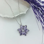 Vaoov 925 Ayar Gümüş Mor Taşlı Rodyumlu Lotus Çiçeği Kolye - 7