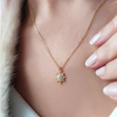 Vaoov 925 Ayar Gümüş Gold Güneş Kolye - 3