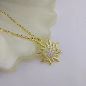 Vaoov 925 Ayar Gümüş Gold Güneş Kolye - 6