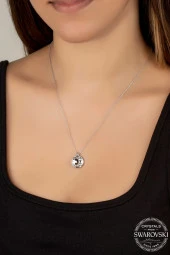 Swarovski Crystal Kadın 12 mm Çerçeveli Gümüş Kolye - 1