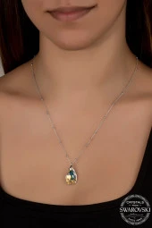 Swarovski Crystal Kadın 22 mm Top Zincirli Damla Gümüş Kolye - 2