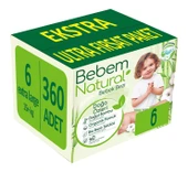 Bebem Bebek Bezi Natural Beden:6 (15+Kg) Extra Large 384 Adet Ekstra Ultra Fırsat Pk - 1