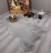 Tavşan Tüyü Dekoratif Ultra Yumuşak Post Peluş Kaymaz Halı Gri - 2