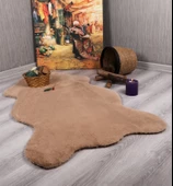 Tavşan Tüyü Dekoratif Ultra Yumuşak Post Peluş Kaymaz Halı Camel thumbnail 1