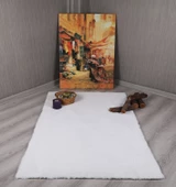 Dekoratif Tavşan Tüyü Ultra Yumuşak Peluş Kaymaz Halı Yolluk Beyaz - 1