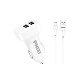 Phixi PCC511T Basic 2.1A Çift Çıkışlı Type-C USB Kablolu Araç Şarj Cihazı - 1