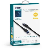 Phixi Ultimate UPD4117 Hasır Örgü ve Güçlendirilmiş Silikon Başlıklı Type-C to Lightning Hızlı Şarj ve Data Kablo - 2