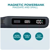 Phixi Force PW14 10000mAh 22.5W Kendinden Kablolu MagSafe Powerbank - Kablosuz Mini Şarj Cihazı - 1 PD Port - Dijital Ekran - Taşınabilir Şarj Cihazı - 7