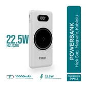 Phixi Force PW12 10000mAh 22.5W MagSafe Kendinden Kablolu Şarj Cihazı - Kablosuz Powerbank - 1 USB 1 PD Port 4 Kablo Çıkışı - LED Ekran - Taşınabilir Şarj Cihazı - 9