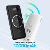 Phixi Force PW12 10000mAh 22.5W MagSafe Kendinden Kablolu Şarj Cihazı - Kablosuz Powerbank - 1 USB 1 PD Port 4 Kablo Çıkışı - LED Ekran - Taşınabilir Şarj Cihazı - 12