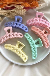 6’lı Büyük Boy Zincir Desenli Renkli Kaydırmaz Mandal Toka Seti - 1