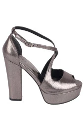 Platin Gri Simli Yüksek Platform Topuk Abiye Ayakkabı - Rise thumbnail 2
