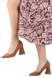 Vizon Süet Stiletto Üçgen Kalın Topuklu Ayakkabı - İkon thumbnail 1