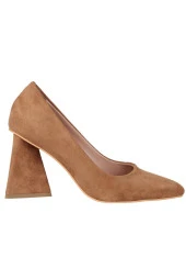 Vizon Süet Stiletto Üçgen Kalın Topuklu Ayakkabı - İkon thumbnail 2