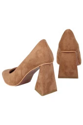 Vizon Süet Stiletto Üçgen Kalın Topuklu Ayakkabı - İkon thumbnail 4