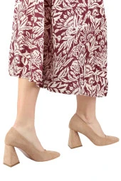 Ten Süet Stiletto Üçgen Kalın Topuklu Ayakkabı - İkon - 3