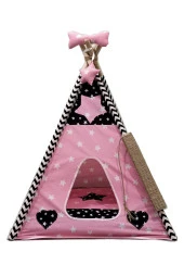 Siyah Pembe Yıldızlı Kedi Köpek Çadırı XL - 1