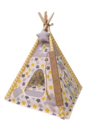 Moonstar Gri Sarı Yıldızlı Kedi Köpek Çadırı - 1