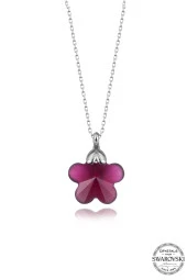 Swarovski Crystal Kadın Fushia Papatya Gümüş Kolye - 1