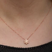 925 Ayar Gümüş Rose Minimal Kar Tanesi Kadın Kolye thumbnail 4