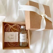 Söz-Nişan-İsteme-Doğum günü-Yeni doğan bebek hediyeliği kraft kutuda cam kolonya ve kokulu mum 25 adet - 1