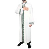 İmam Cübbesi Kemik - Biyeli Turkuaz Bordürlü - 5